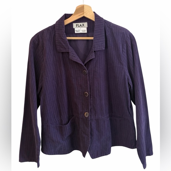 Flax Jackets & Blazers - Flax Purple Pinstripe Micro Corduroy Jacket Size Small 100% Cotton Artsy Office